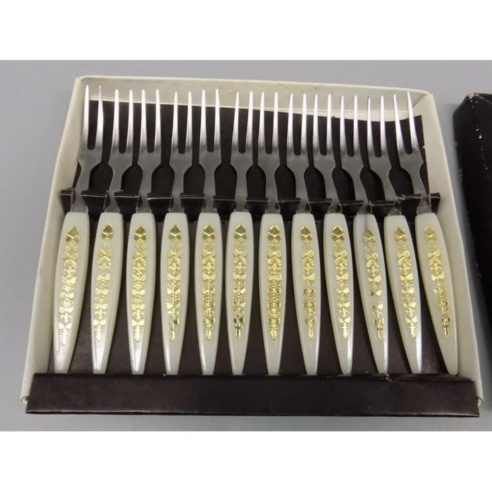 12 Vintage Mini Hors D'Oeuvres Forks For Fruit Cheese Canapes Stainless